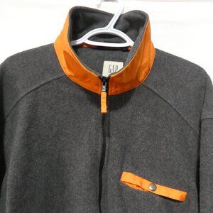 GAP | medium | Grey Fleece Zip-Up Jacket | Orange Collar & Chest Pocket